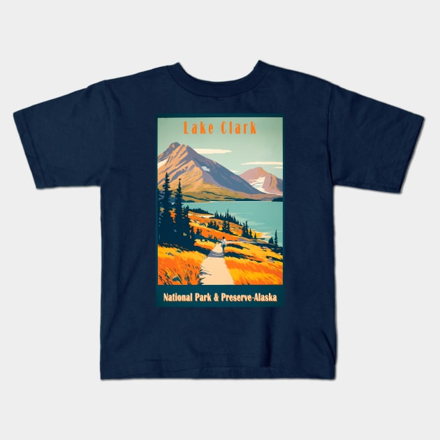 Lake Clark National Park Vintage Travel Poster Kids T-Shirt by GreenMary Design